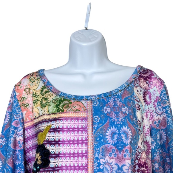 Sundance Womens Boho Floral Crochet Poetic Patchwork Tee Size L Cottage Fairy - Picture 2 of 9